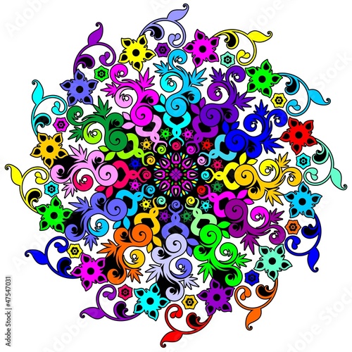 Obraz na płótnie canvas czteroczęściowy "tetraptyk" Mandala kwiatowy psychodeliczno-psychodeliczny kwiatowy mandala-wektor
