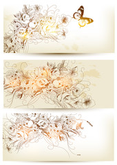 Wall Mural - Set of flower hand drawn backgrounds