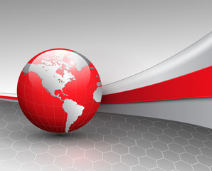 Business background, grey with red world globe