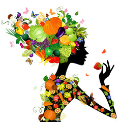 Fotomurales - Fashion girl with hair from fruits for your design