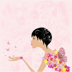 Canvas Print - girl fashion flowers with butterflies