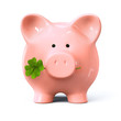 Piggy bank with four leaf clover
