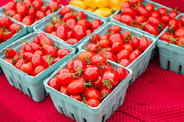 Wall Mural - Boxes of red cherry tomatoes