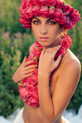 Wall Mural - Young beautiful model with rose crown