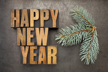 Wall Mural - happy new year in wood type