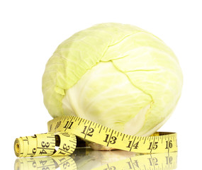 Poster - cabbage with measuring tape isolated on white