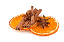 Orange, Cinnamon And Anise Isolated On White