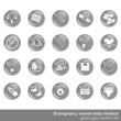 zestaw 20 szarych okrągłych ikon zdrowie ciąża kobieta dziecko
