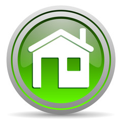 Fototapete - home green glossy icon on white background
