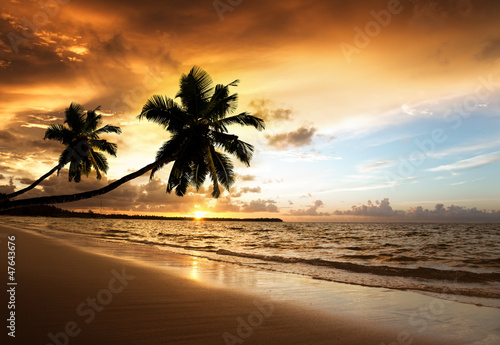 Naklejka na szybę sunset on the beach of caribbean sea