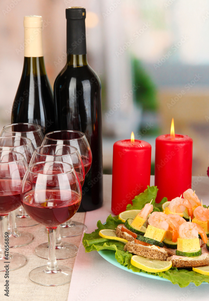 Canapes and wine in restaurant