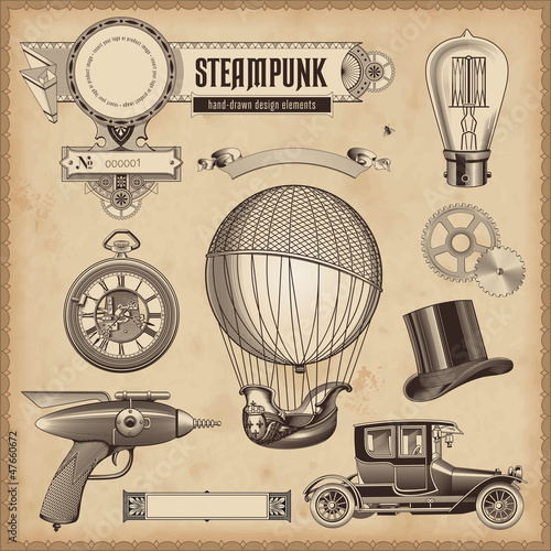 Obraz na płótnie canvas dwuczęściowy "dyptyk" Wektor zestaw: elementy projektu steampunk