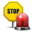 Red Flashing Emergency Light and Stop Sign