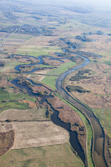 aerialview of the river and harvest fields in Poland