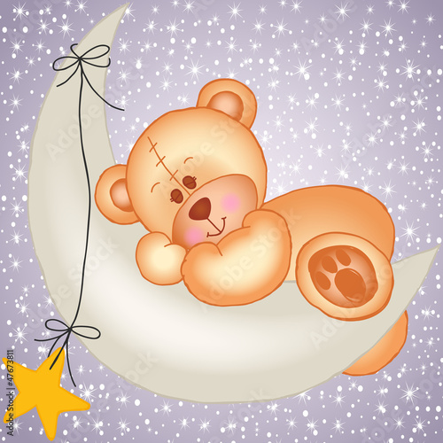 Naklejka na szybę Teddy bear sleeping on a moon