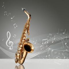 Saxophone with musical notes