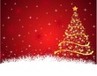 © lenochkas - Red snow background. Gold Fir-tree. Photo.