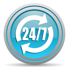Poster - 24/7 service blue glossy icon on white background
