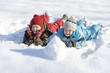 canvas print picture - Kinder fahren im Schnee Schlitten