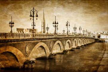 Bordeaux river bridge with St Michel cathedral