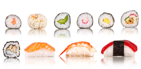 Poster -  Sushi pieces collection, isolated on white background