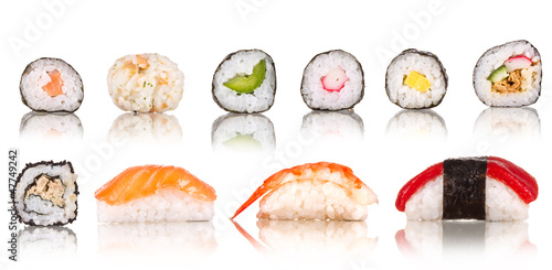 Tapeta ścienna Kolekcja kawałki sushi, na białym tle
