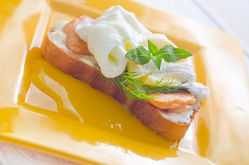 Wall Mural - Close Up of Poached Delicious Egg with Whole Grain Bread