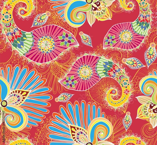 Tapeta ścienna Kwiatowy jasny wzór z doodle kwiaty i paisley