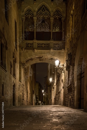 Fotoboard na płycie Most w Carrer del Bishop w dzielnicy gotyckiej w barcelonie