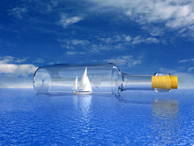 Sailing Yacht In The Bottle. Concept - Protection Of Travel.