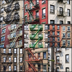 Fototapete - Collage de façades avec escalier de secours - New-York