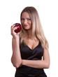 © Belyaevskiy - Attractive girl with red apple in her hand. Isolation on a white