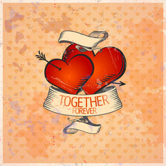 valentine card with hearts.