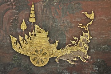 Historic car in Literature  wall paint in Wat Phrakaew