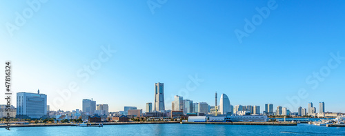 Tapeta ścienna Panoramiczny widok minato-mirai skyline nad portem w Jokohamie