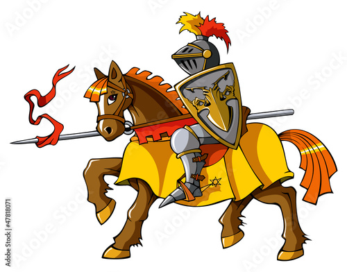 Naklejka - mata magnetyczna na lodówkę Medieval knight on horseback, vector