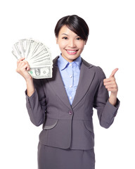 Poster - Excited business woman with money