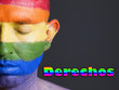 Hombre bandera gay y ojos cerrados. Concepto de derechos.