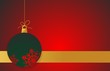 Kartka świąteczna, zielona bombka choinkowa na czerwonym tle