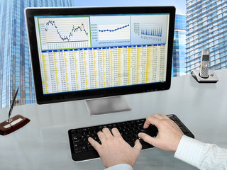 Fototapete - Analizing Data on Computer
