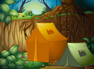 Wall Mural - A tent camp in the woods