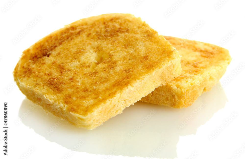 White bread toast, isolated on white