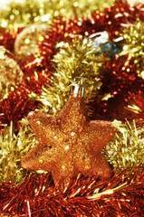 Wall Mural - christmas star, balls and tinsel