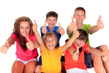 teens and kids with thumbs up