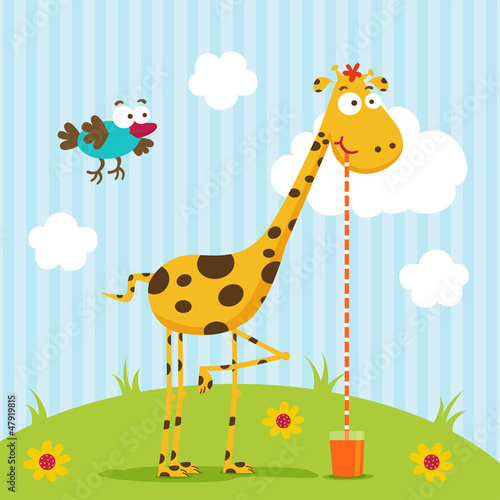 Plakat na zamówienie giraffe and bird vector