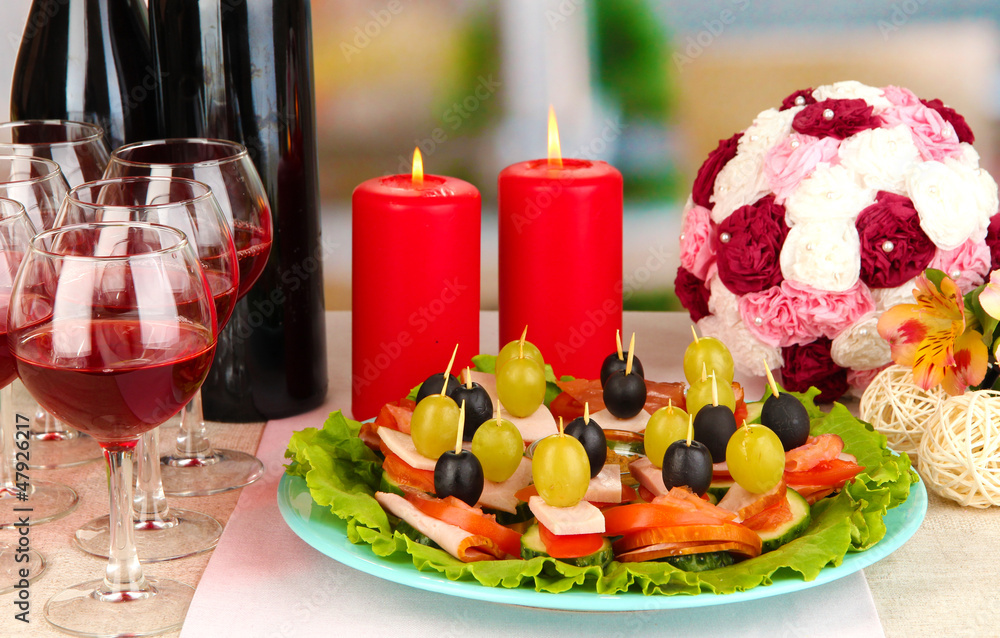 Canapes and wine in restaurant