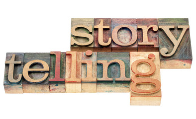 Wall Mural - storytelling word in wood type