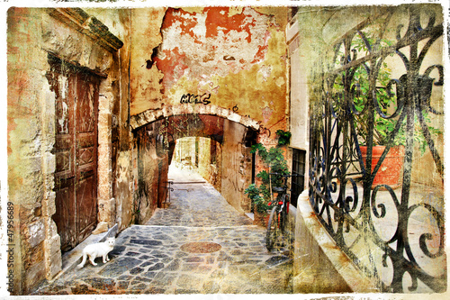 Naklejka nad blat kuchenny pictorial old streets of Greece, Crete