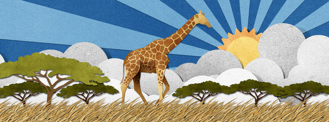 Wall Mural - Giraffe made from recycled paper background