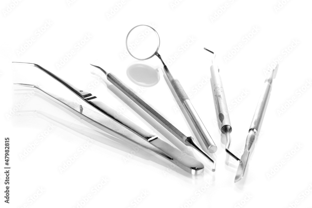 Set of dental tools for teeth care isolated on white